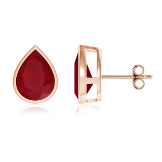 10x8mm AA Bezel-Set Pear Ruby Solitaire Stud Earrings in Rose Gold