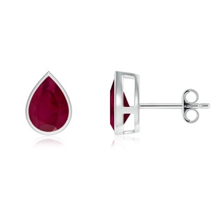 8x6mm A Bezel-Set Pear Ruby Solitaire Stud Earrings in P950 Platinum