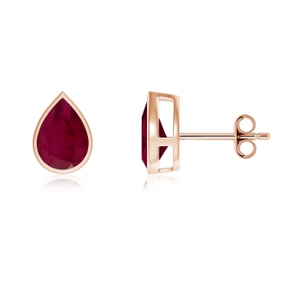 8x6mm A Bezel-Set Pear Ruby Solitaire Stud Earrings in Rose Gold