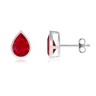 8x6mm AAA Bezel-Set Pear Ruby Solitaire Stud Earrings in P950 Platinum