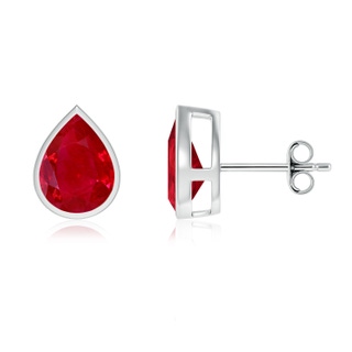 9x7mm AAA Bezel-Set Pear Ruby Solitaire Stud Earrings in P950 Platinum