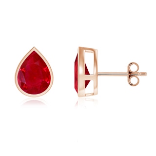 9x7mm AAA Bezel-Set Pear Ruby Solitaire Stud Earrings in Rose Gold