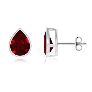 9x7mm AAAA Bezel-Set Pear Ruby Solitaire Stud Earrings in P950 Platinum