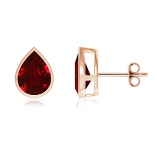 9x7mm AAAA Bezel-Set Pear Ruby Solitaire Stud Earrings in Rose Gold