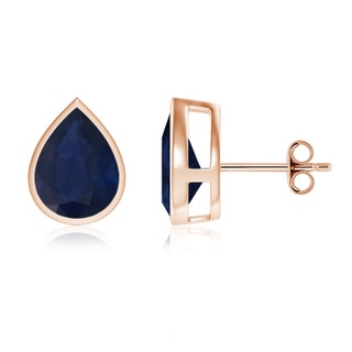 10x8mm A Bezel-Set Pear Blue Sapphire Solitaire Stud Earrings in Rose Gold