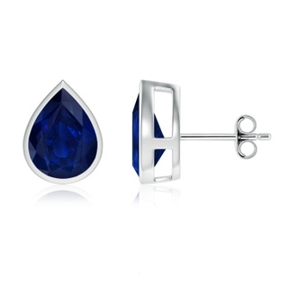 10x8mm AA Bezel-Set Pear Blue Sapphire Solitaire Stud Earrings in P950 Platinum