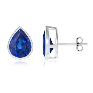 10x8mm AAA Bezel-Set Pear Blue Sapphire Solitaire Stud Earrings in P950 Platinum