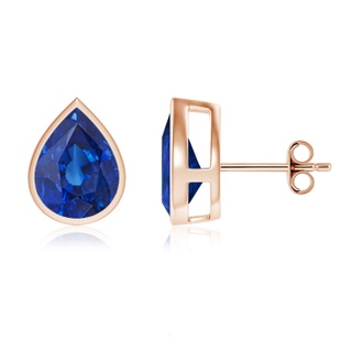 10x8mm AAA Bezel-Set Pear Blue Sapphire Solitaire Stud Earrings in Rose Gold