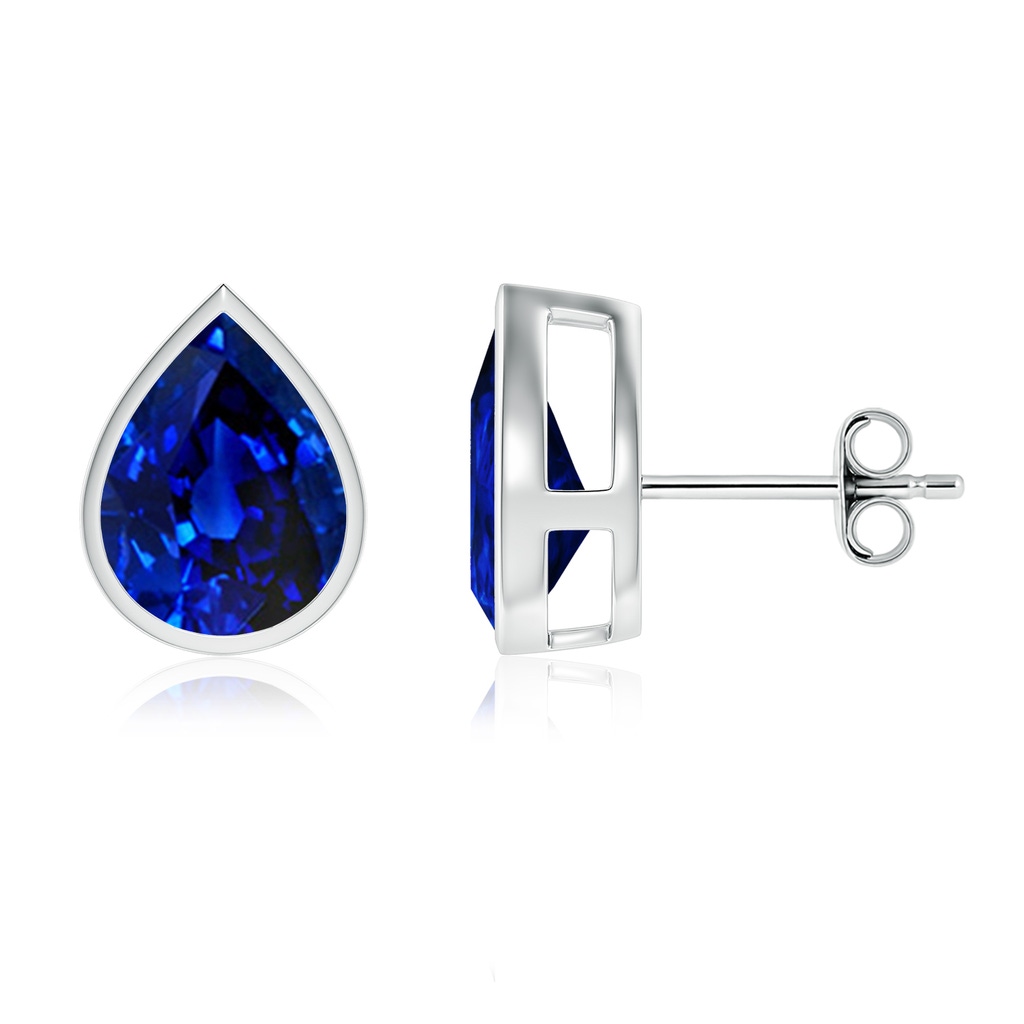 10x8mm Lab-Grown Bezel-Set Pear Blue Sapphire Solitaire Stud Earrings in P950 Platinum