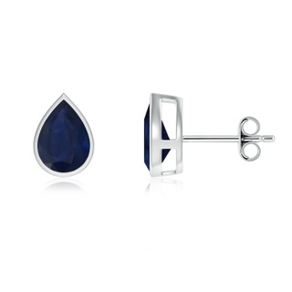 8x6mm A Bezel-Set Pear Blue Sapphire Solitaire Stud Earrings in P950 Platinum