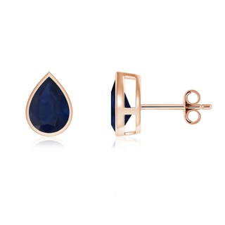 8x6mm A Bezel-Set Pear Blue Sapphire Solitaire Stud Earrings in Rose Gold