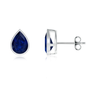 8x6mm AA Bezel-Set Pear Blue Sapphire Solitaire Stud Earrings in P950 Platinum