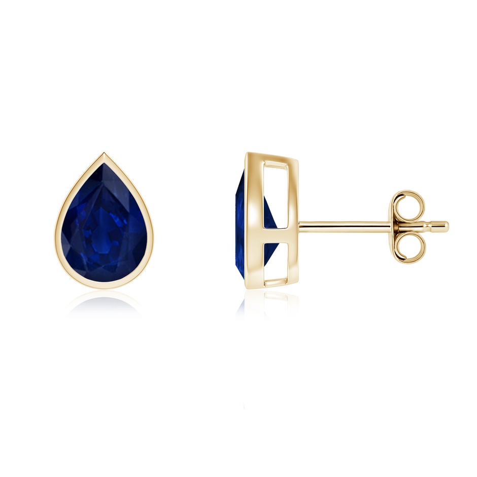 8x6mm AA Bezel-Set Pear Blue Sapphire Solitaire Stud Earrings in Yellow Gold 