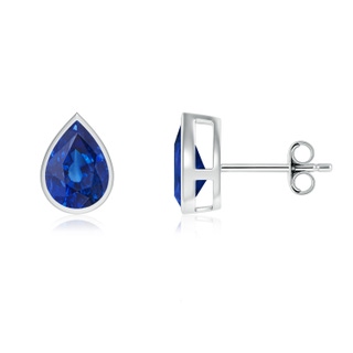 8x6mm AAA Bezel-Set Pear Blue Sapphire Solitaire Stud Earrings in P950 Platinum