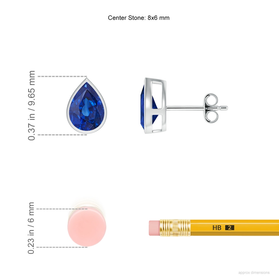 8x6mm AAA Bezel-Set Pear Blue Sapphire Solitaire Stud Earrings in White Gold ruler