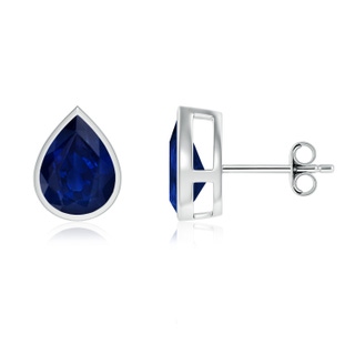 9x7mm AA Bezel-Set Pear Blue Sapphire Solitaire Stud Earrings in P950 Platinum