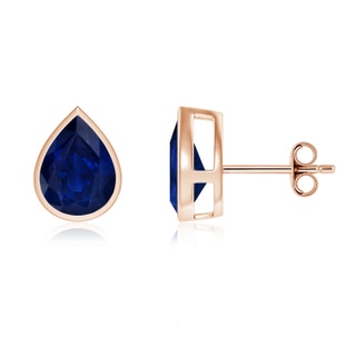 9x7mm AA Bezel-Set Pear Blue Sapphire Solitaire Stud Earrings in Rose Gold