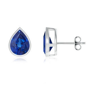 9x7mm AAA Bezel-Set Pear Blue Sapphire Solitaire Stud Earrings in P950 Platinum