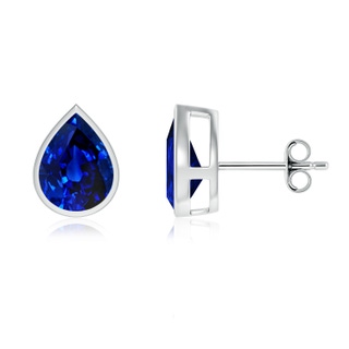 9x7mm AAAA Bezel-Set Pear Blue Sapphire Solitaire Stud Earrings in P950 Platinum