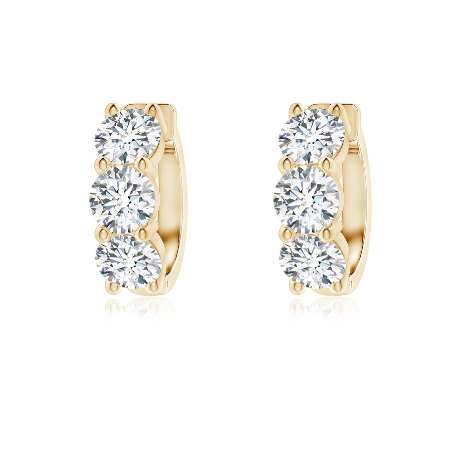 4.5mm GVS2 Round Diamond Three Stone Hoop Earrings in Yellow Gold 