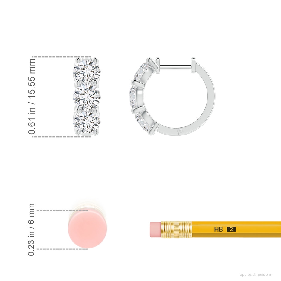 4.5mm HSI2 Round Diamond Three Stone Hoop Earrings in P950 Platinum ruler
