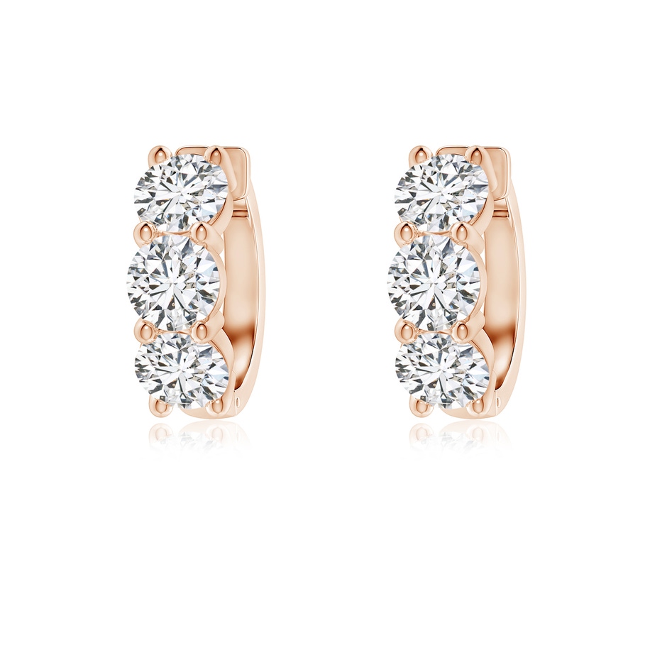 4.5mm HSI2 Round Diamond Three Stone Hoop Earrings in Rose Gold 