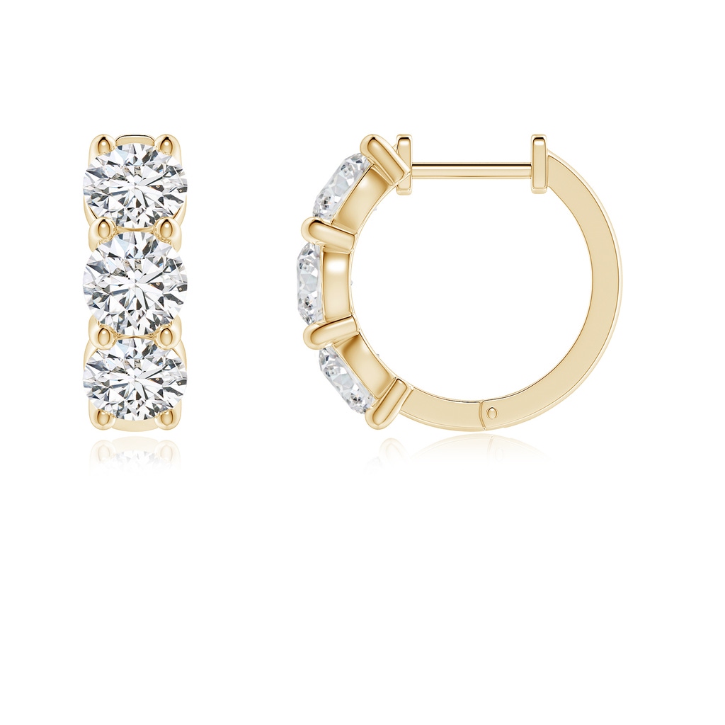 4.5mm HSI2 Round Diamond Three Stone Hoop Earrings in Yellow Gold - side 199