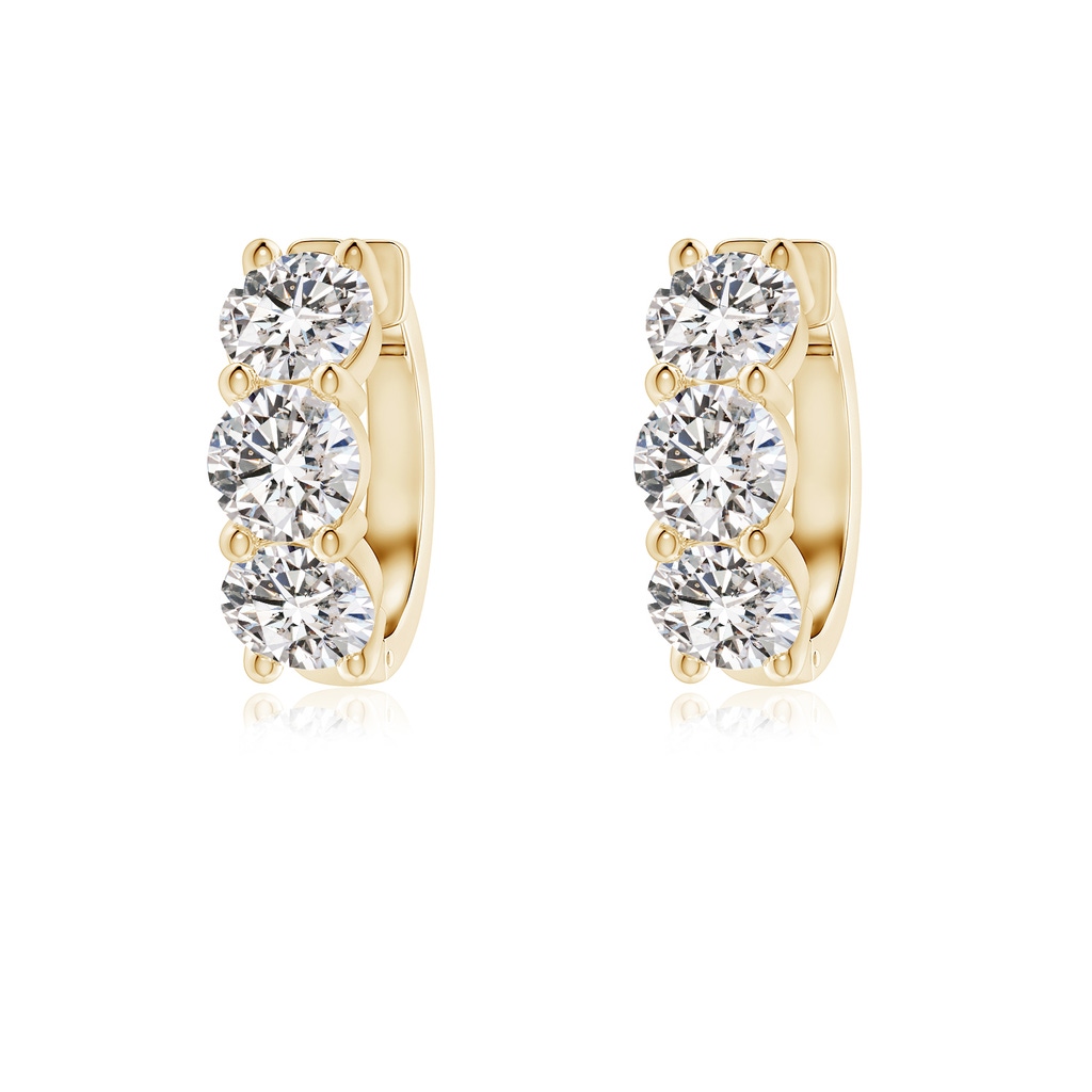 4.5mm IJI1I2 Round Diamond Three Stone Hoop Earrings in Yellow Gold