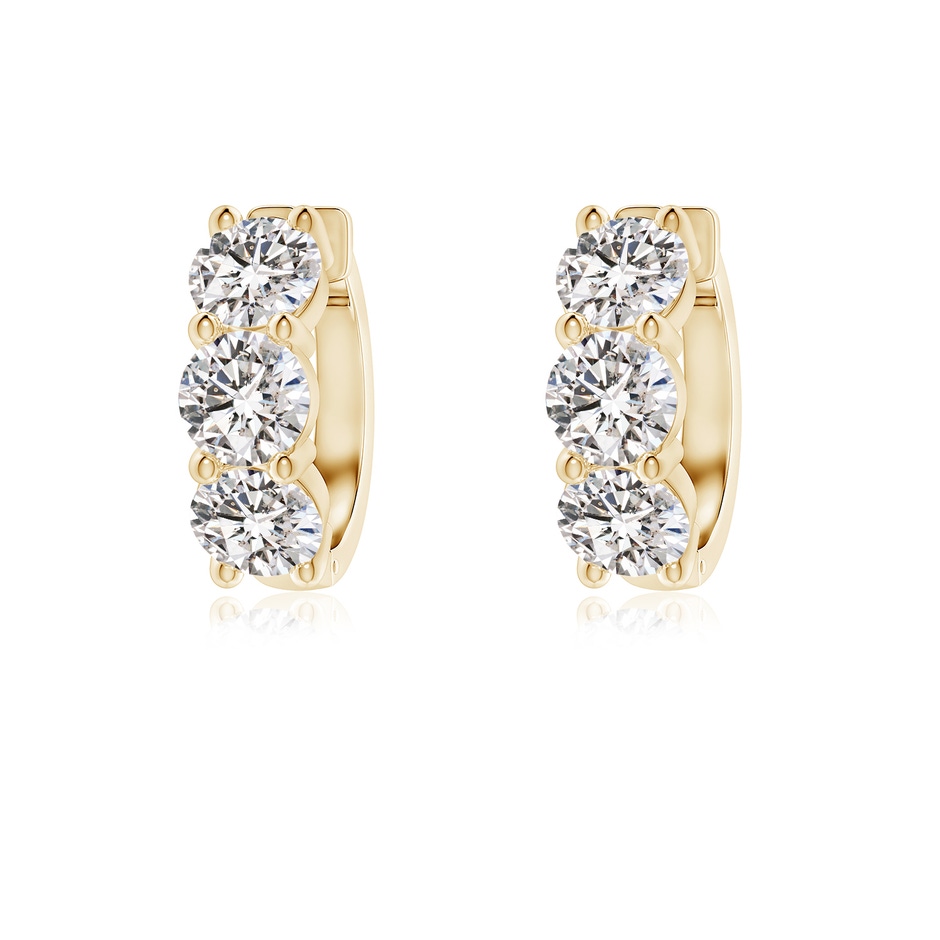 4.5mm IJI1I2 Round Diamond Three Stone Hoop Earrings in Yellow Gold 