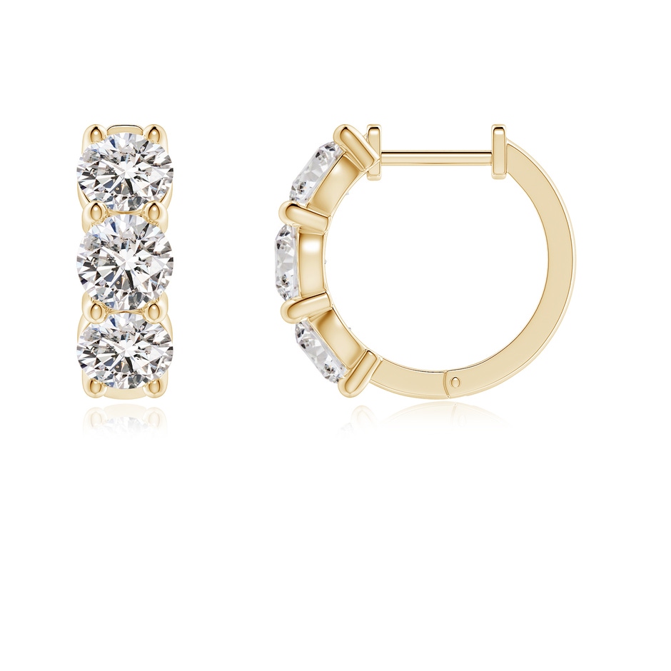 4.5mm IJI1I2 Round Diamond Three Stone Hoop Earrings in Yellow Gold side 199