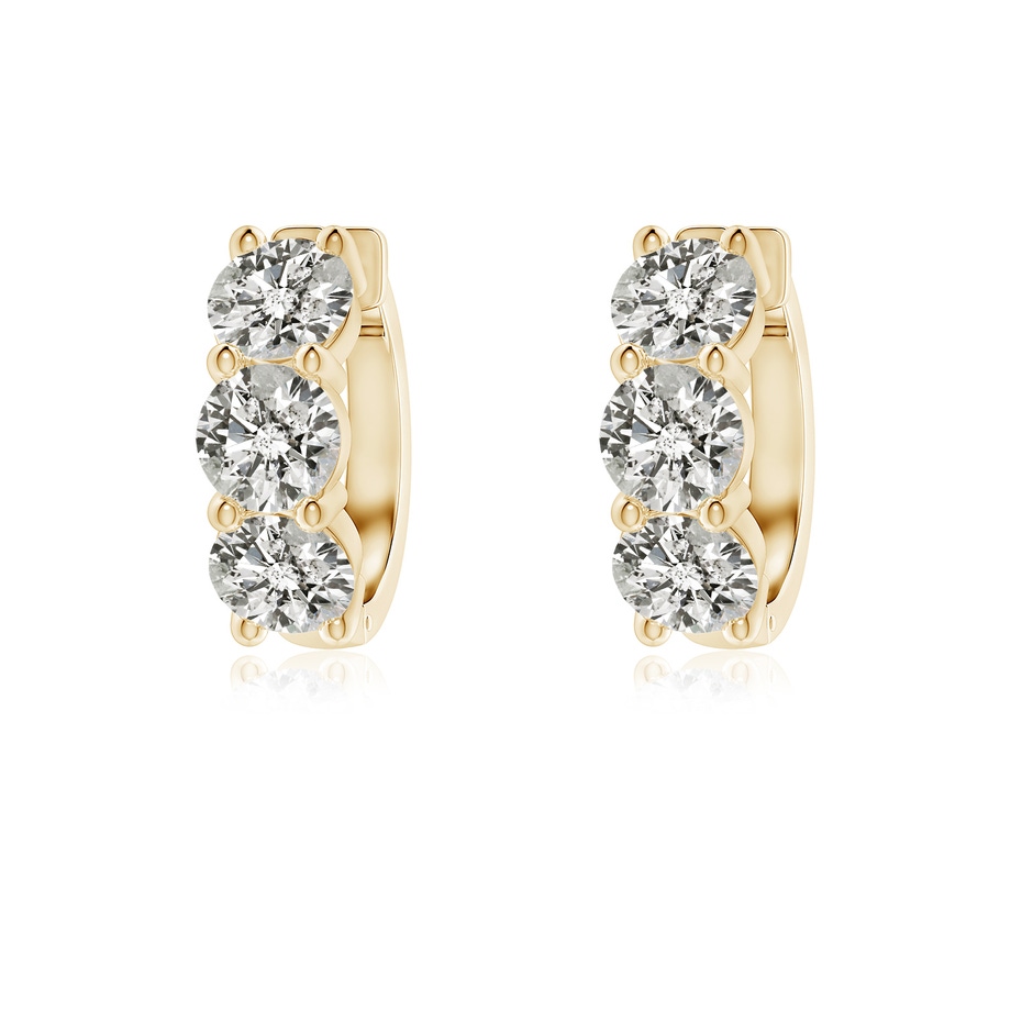 4.5mm KI3 Round Diamond Three Stone Hoop Earrings in Yellow Gold 