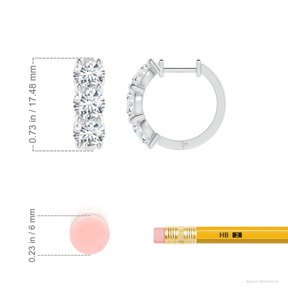 5.1mm GVS2 Round Diamond Three Stone Hoop Earrings in P950 Platinum ruler