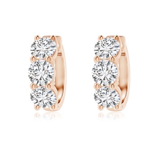 5.1mm HSI2 Round Diamond Three Stone Hoop Earrings in 18K Rose Gold
