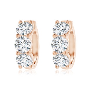 5.7mm GVS2 Round Diamond Three Stone Hoop Earrings in 18K Rose Gold