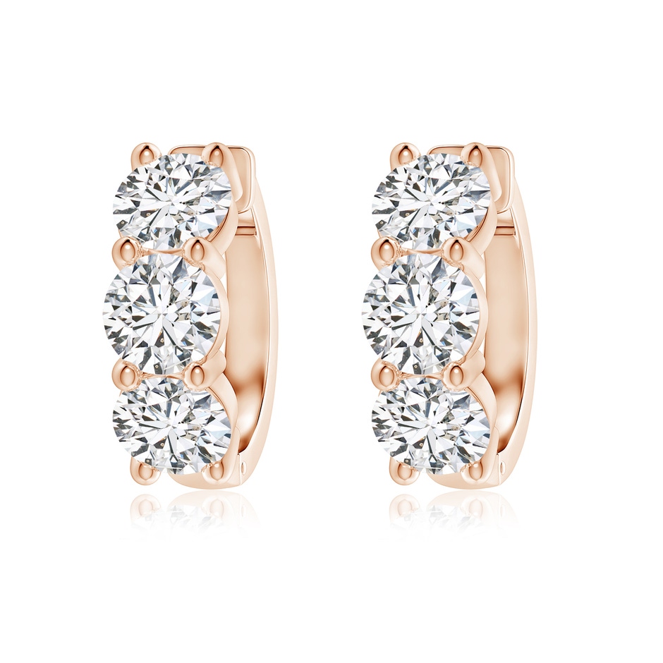 5.7mm HSI2 Round Diamond Three Stone Hoop Earrings in 18K Rose Gold 