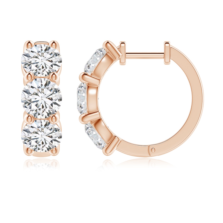 5.7mm HSI2 Round Diamond Three Stone Hoop Earrings in 18K Rose Gold side 199