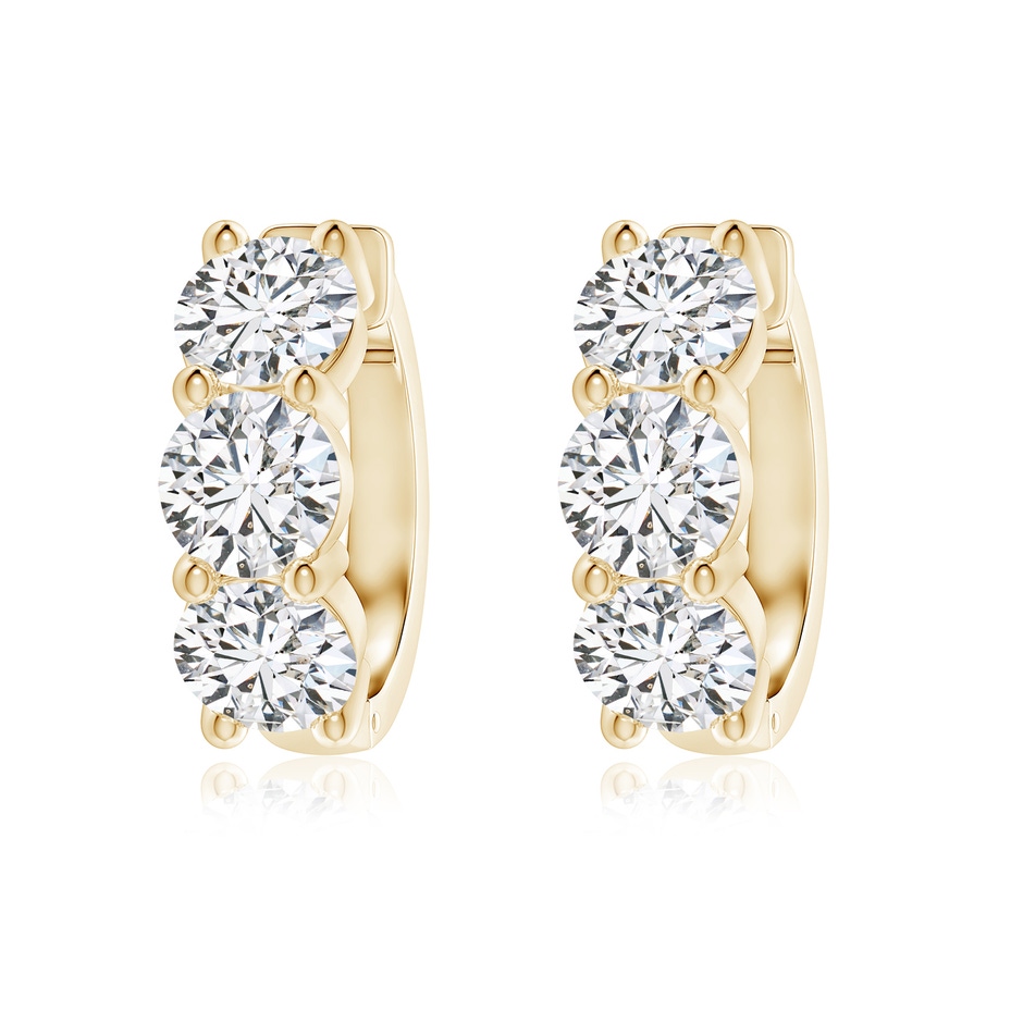 5.7mm HSI2 Round Diamond Three Stone Hoop Earrings in Yellow Gold 