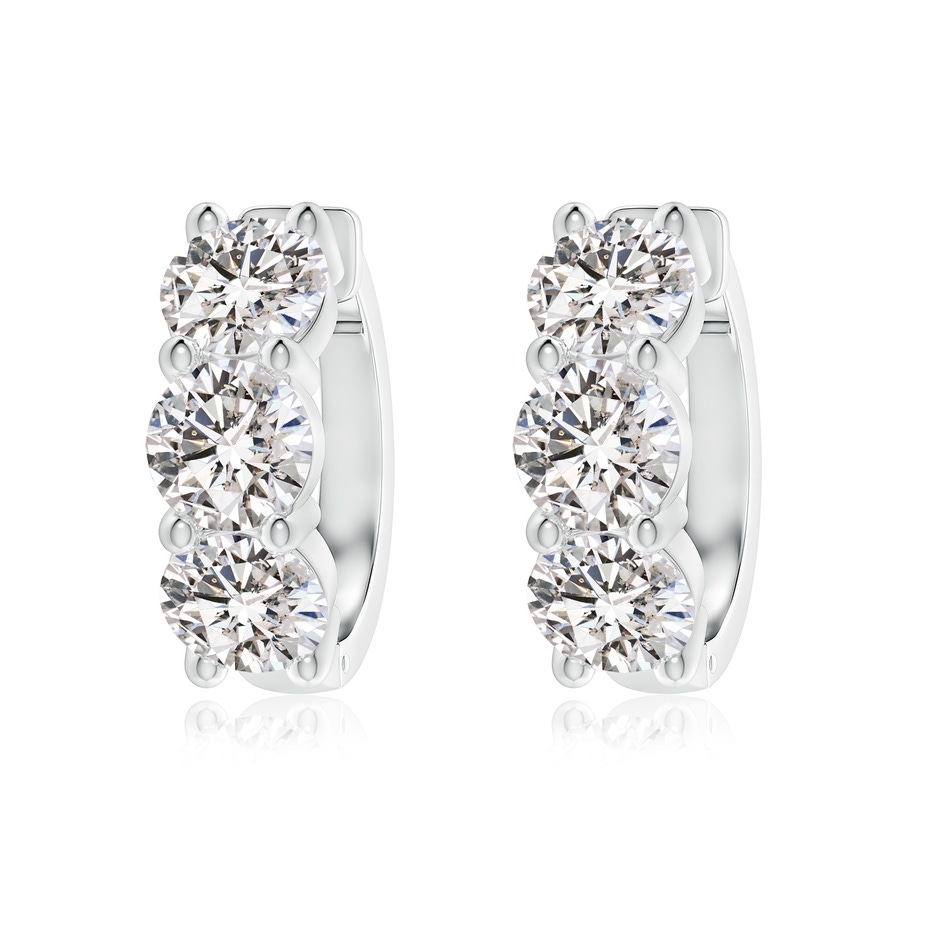 5.7mm IJI1I2 Round Diamond Three Stone Hoop Earrings in White Gold 