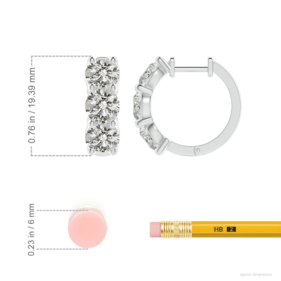 5.7mm KI3 Round Diamond Three Stone Hoop Earrings in P950 Platinum ruler
