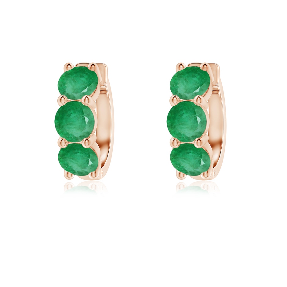 4.5mm A Round Emerald Three Stone Hoop Earrings in Rose Gold 