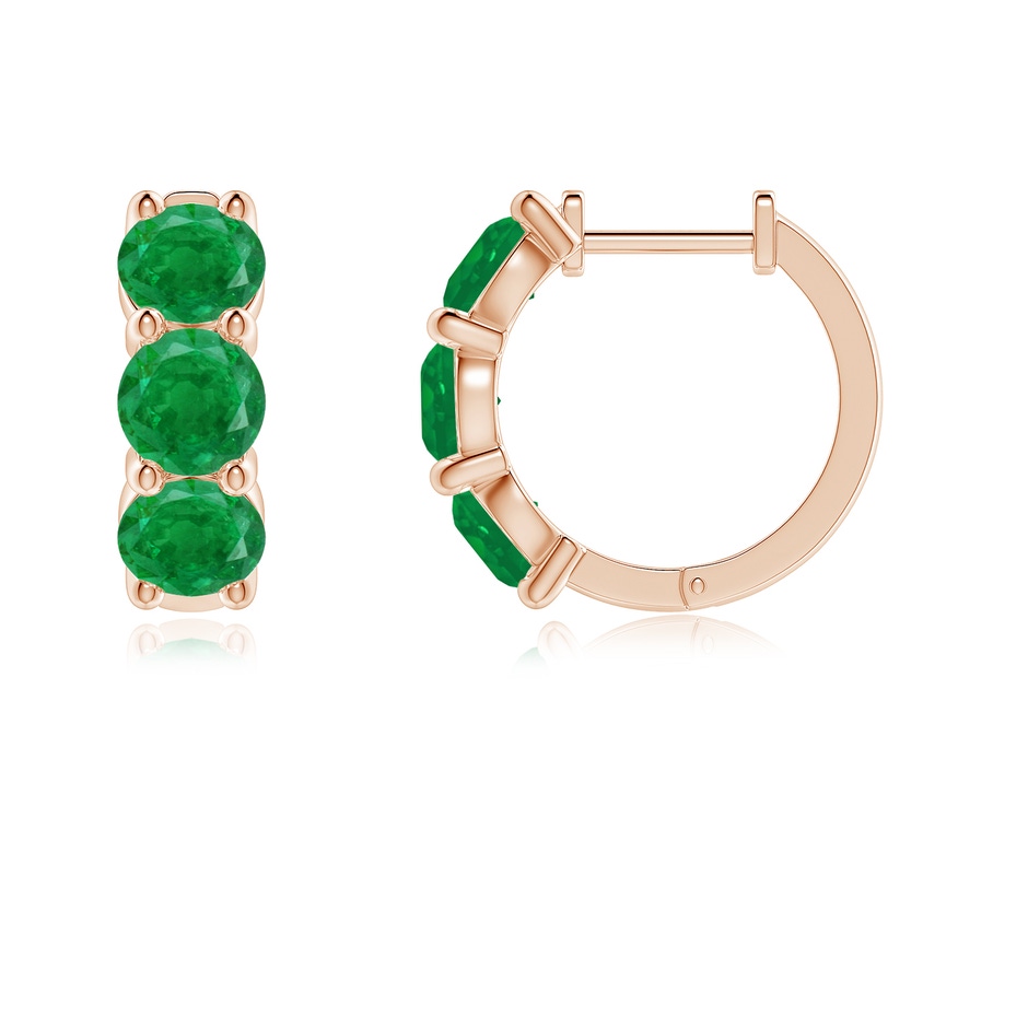 4.5mm AA Round Emerald Three Stone Hoop Earrings in Rose Gold side 199