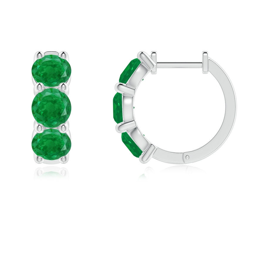 4.5mm AA Round Emerald Three Stone Hoop Earrings in White Gold side 199