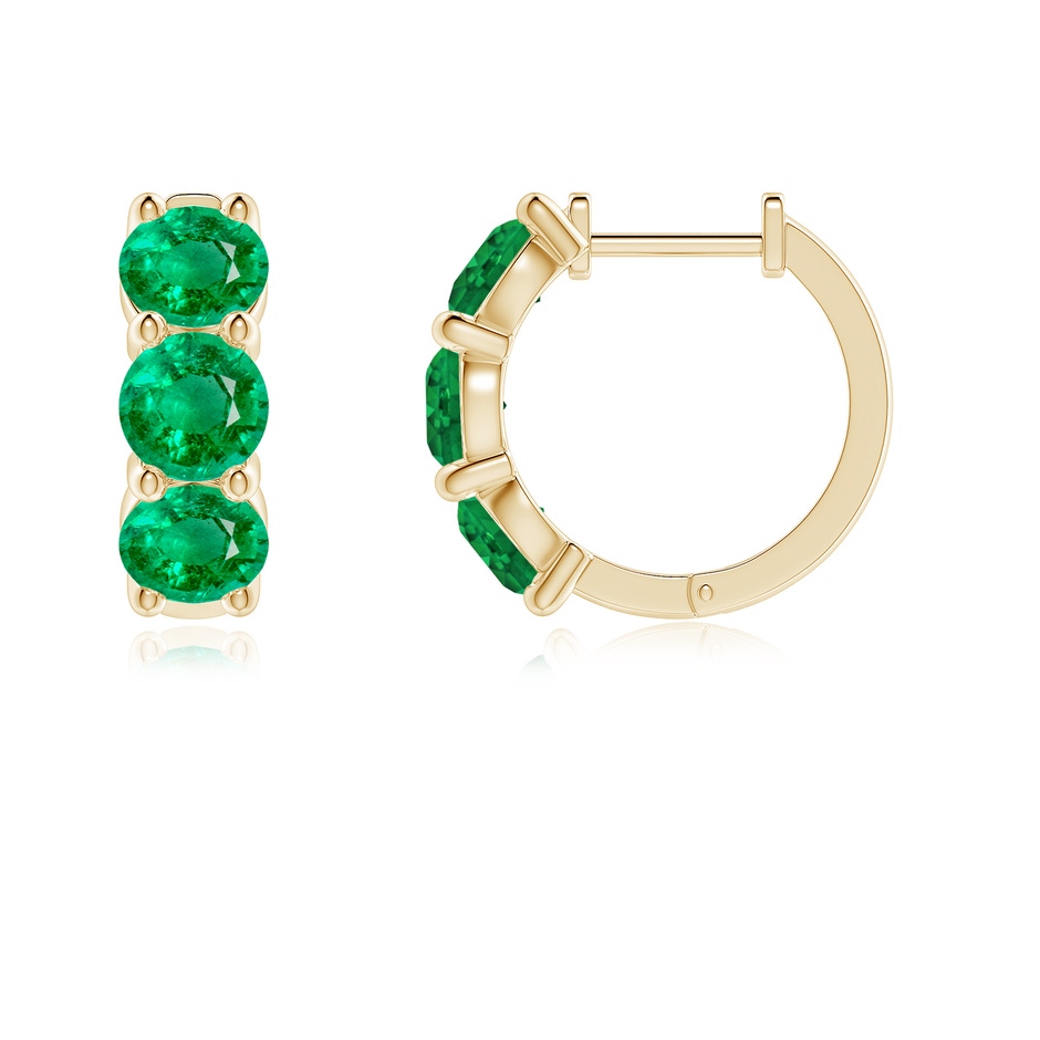 4.5mm AAA Round Emerald Three Stone Hoop Earrings in Yellow Gold side 199