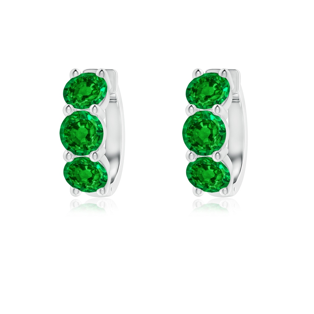 4.5mm AAAA Round Emerald Three Stone Hoop Earrings in P950 Platinum