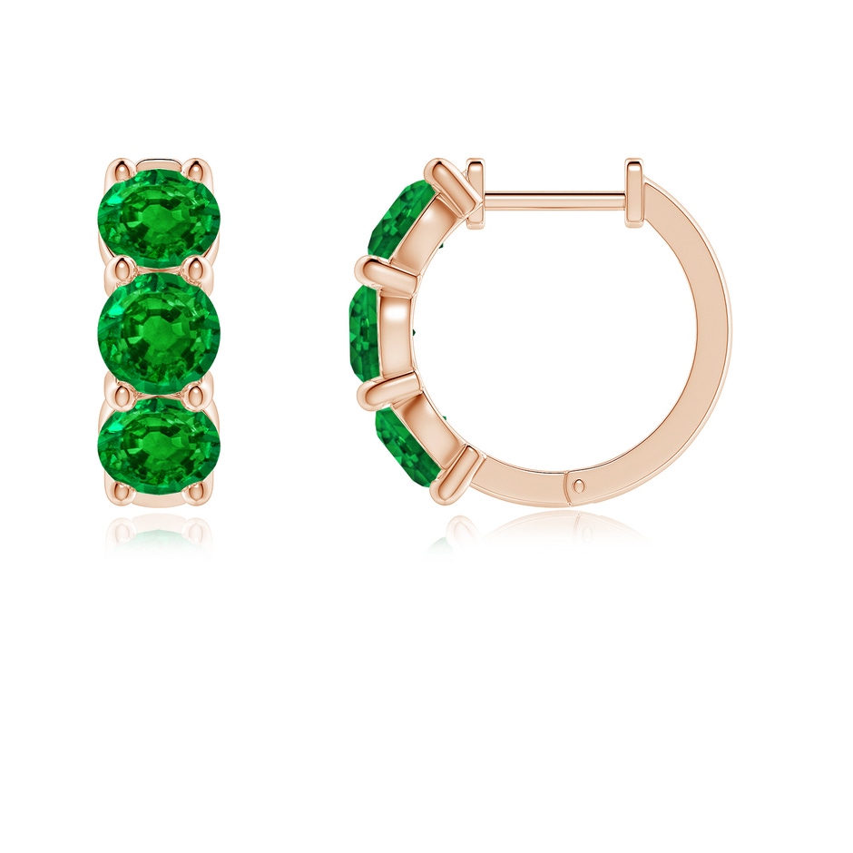 4.5mm AAAA Round Emerald Three Stone Hoop Earrings in Rose Gold side 199