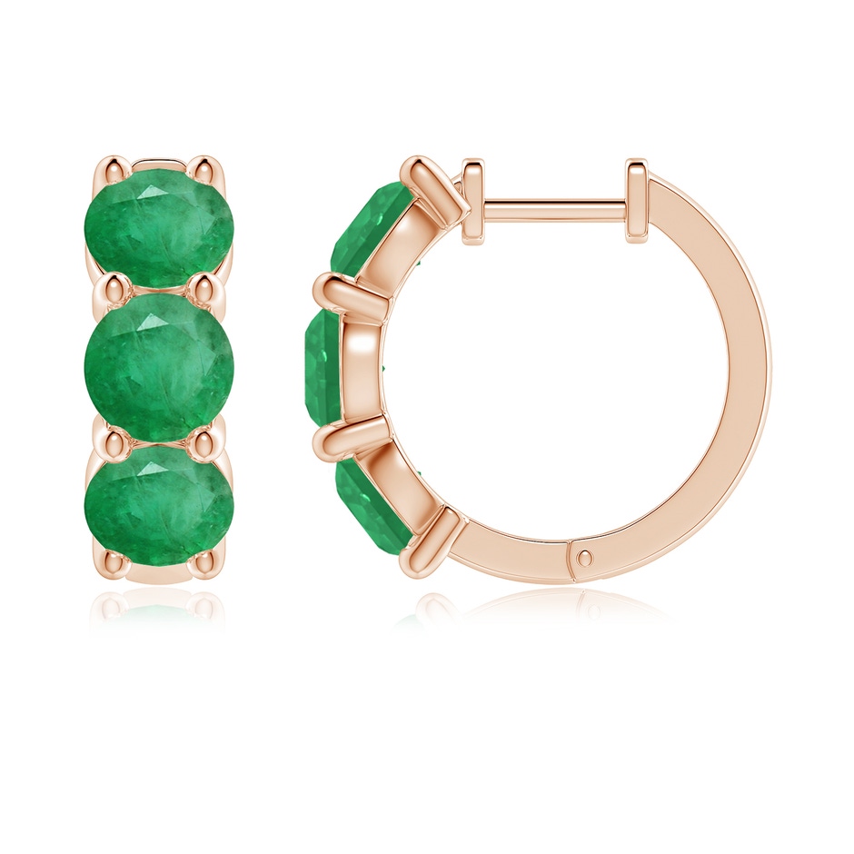 5.5mm A Round Emerald Three Stone Hoop Earrings in Rose Gold side 199