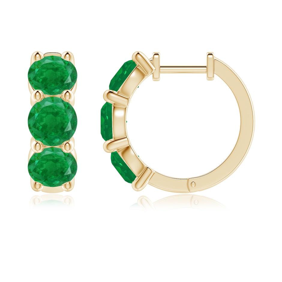 5.5mm AA Round Emerald Three Stone Hoop Earrings in 18K Yellow Gold side 199