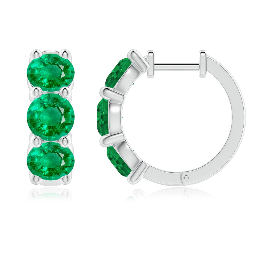 5.5mm AAA Round Emerald Three Stone Hoop Earrings in P950 Platinum side 199