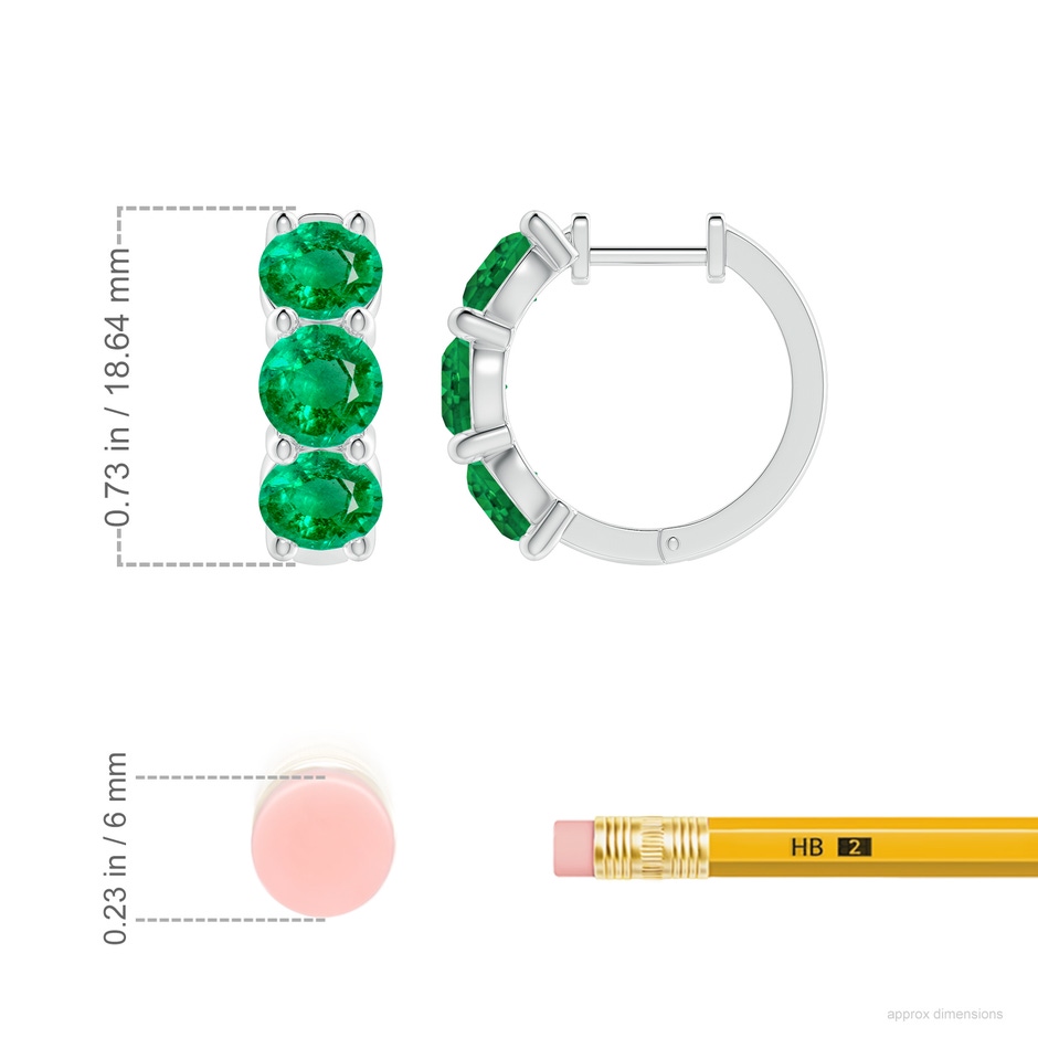 5.5mm AAA Round Emerald Three Stone Hoop Earrings in P950 Platinum ruler