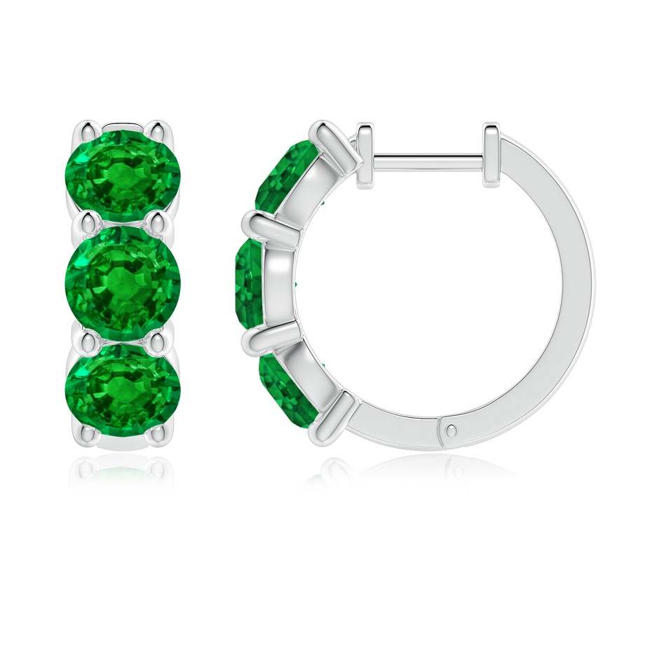 5.5mm AAAA Round Emerald Three Stone Hoop Earrings in P950 Platinum side 199
